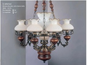 Candelabru cu 6 brate design italian din alama cu lemn 634