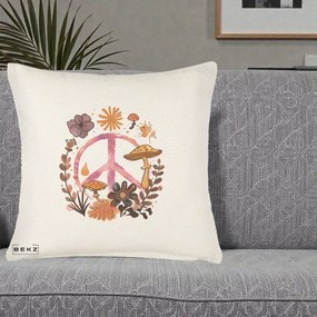 Perna Decorativa Peace Ciuperci Boho, 40x40 cm, Crem Reliefat, Husa Detasabila, Perna Inclusa, BEKZ®