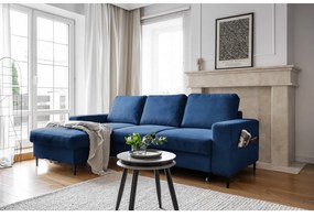 Colțar albastru închis extensibil cu tapițerie din catifea reiată (cu colț pe partea stângă ) Lofty Lilly – Miuform