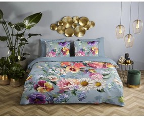 Lenjerie de pat din bumbac organic pentru pat dublu Descanso Sunflower, 200 x 220 cm, gri