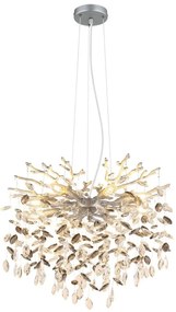 Lustra suspendata metal argintiu mat, cristale de sticla QUEENA