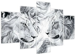 Tablou - Capete de lei desenate (150x105 cm)