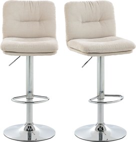 HOMCOM Set de 2 scaune înalte rotative pentru bucătărie, tapițate tip in, cu înălțime reglabilă, spătar și suport pentru picioare, Bej | Aosom Romania