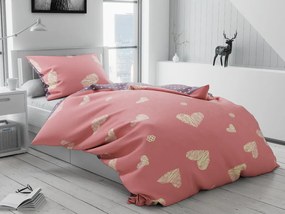 Lenjerie de pat din bumbac, reversibila, INIMI SI BULINE roz