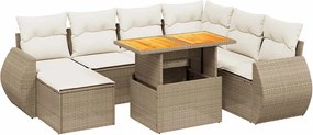 vidaXL Set canapele de grădină, 8 piese, cu perne, bej, poliratan