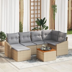 vidaXL Set de canapele pentru grădină cu pernă 7 pcs Bej Rattan poli