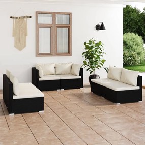 3102207 vidaXL Set mobilier de grădină cu perne, 6 piese, negru, poliratan