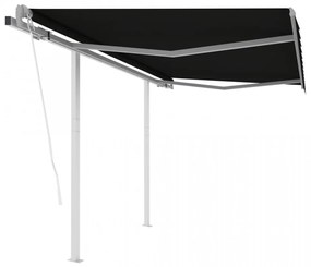 Copertină retractabilă automat cu stâlpi, antracit, 3,5x2,5 m