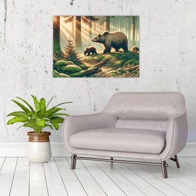 Tablou pe sticlă - Urși în pădure (70x50 cm)
