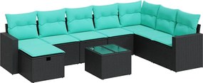 vidaXL Set mobilier de grădină cu perne, 9 piese, negru, poliratan
