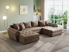 Colțar extensibil dumonde cu ladă de depozitare si sezut confortabil din spuma high-density, Loana U Madagaskar Brown 355x185 cm