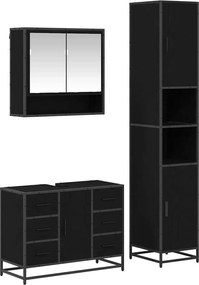 vidaXL Set de mobilier pentru baie 3 pcs Stejar Negru Lemn compozit