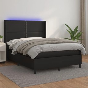 3139319 vidaXL Pat box spring cu saltea, negru, 140x190 cm, piele ecologică