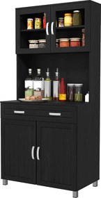 HOMCOM Bufet înalt bucătărie, dulap de bucătărie cu 4 uși, sertar, blat, rafturi reglabile, 80x48x170cm, negru | Aosom Romania