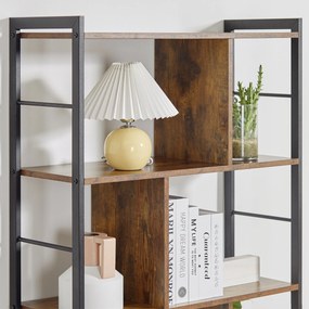 HOMCOM Bibliotecă cu 5 Rafturi, Compartimente Deschise, 77 x 30 x 157,5 cm, Maro Rustic și Negru | Aosom Romania