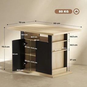 HOMCOM Masă de dining insulă centrală pentru bucătărie cu blat mare 4-6 persoane dulap cu 4 uși 110 x 70 x 75,5 cm negru | Aosom Romania