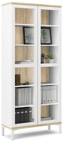 Vitrină albă-în culoare naturală cu aspect de lemn de stejar 89x203x36 cm Roomers – Tvilum