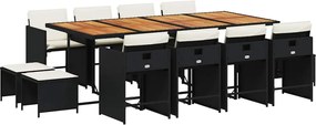 vidaXL Set mobilier de grădină cu perne, 13 piese, negru, poliratan