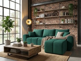 OFERTA Set canapea extensibilă reversibilă în formă de L SEVIO 246x145 cm, verde flacon + 2 perne GRATUIT II. calitate