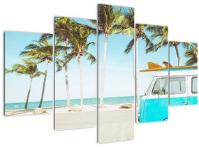 Tablou - Vintage, furgonetă, plajă (150x105 cm)
