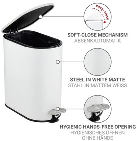 Coș de gunoi alb mat cu pedală din oțel 5 l Collungo – Wenko