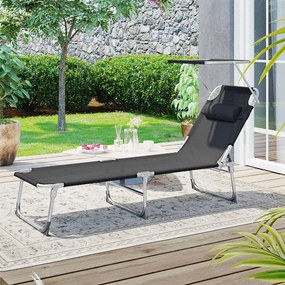 Șezlong de grădină LAGUNA cu copertină reglabilă, 193x53x29cm, negru SongmicsHome