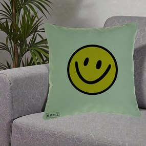 Perna Decorativa Smiley Face Galben Clasic, 40x40 cm, Verde, Husa Detasabila, Perna Inclusa, BEKZ®