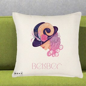 Perna Personalizata Zodie Berbec, 40x40 cm, Crem Reliefat, Husa Detasabila, Perna Inclusa, BEKZ®