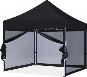 ABCCANOPY – Cort pavilion pliabil 3x3 m, cu pereți Mesh anti-insecte, înălțime reglabilă (3 trepte), impermeabil, protecție UV, Negru,