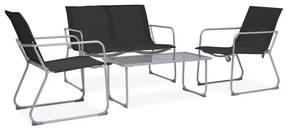 vidaXL Set mobilier de grădină, 4 piese, negru, oțel și textil