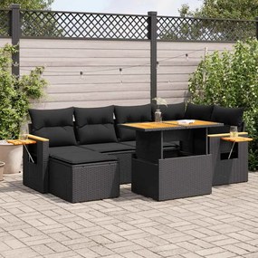 vidaXL Set canapele grădină perne 7 piese negru, poliratan/lemn acacia