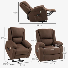 HOMCOM Scaun Electric Rabatabil cu 8 Puncte de Masaj și Suport pentru Picioare, Fotoliu Modern din Țesătură, 87x92x105 cm, Cafea | Aosom Romania