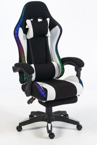 ALFORD Scaun gaming cu Masaj in 5 puncte, Perna lombara cu Masaj, Sistem iluminare banda LED RGB, Boxe Bluetooth, suport picioare, textil, Negru