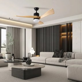 ZEVENTI - NATURITO ventilator de tavan LED, 18W, 230V, Wi-Fi Tuya, negru/stejar + telecomandă