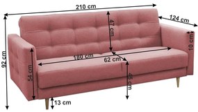 Canapea tapitata 3+1+1, material textil roz invechit, AMEDIA