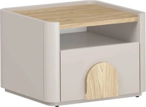 Noptieră Amilio 50 cm - cashmere / stejar uleiat / mânere stejar deschis