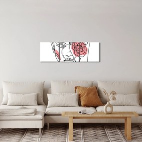 Tablou - Linie de artă față cu trandafir (cu ceas) (90x30 cm)