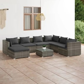 Set mobilier de gradina cu perne, 8 piese, gri, poliratan