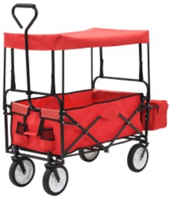 vidaXL Cărucior manual pliabil cu copertină, roșu, oțel
