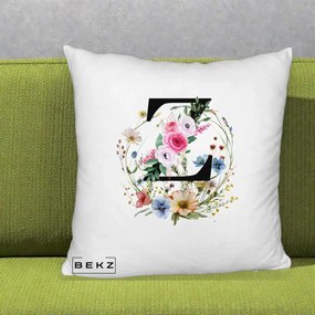 Cadou Personalizat - Perna Personalizata Monograma Florala Litera Z cu Coroana, 40x40 cm, Alb Pufos, Husa Detasabila, Perna Inclusa, BEKZ®