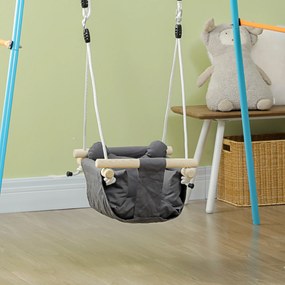 AIYAPLAY Leagăn pentru Bebeluși cu Înălțime Reglabilă pentru Copii de 9-36 Luni 40x40x110-180 cm Gri și Lemn | Aosom Romania