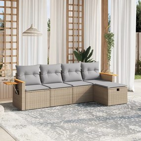 vidaXL Set canapele de grădină, 5 piese, cu perne, bej, poliratan