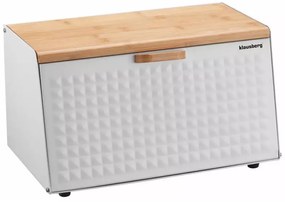 Cutie pentru paine Klausberg KB 7468, 35.5 cm, Otel, Bambus, Capac superior si frontal, Alb