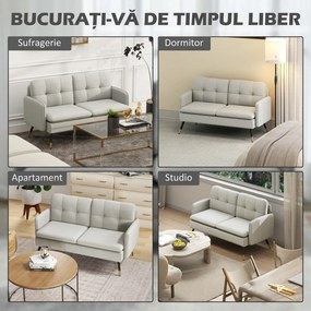 HOMCOM Divano 2 Posti in Tessuto Effetto Lino con Braccioli e Cuscini Imbottiti, Divanetto 2 Posti Moderno con Gambe in Acciaio, per Ufficio, Soggiorno, Salotto e Camera da Letto, 139x68x80 cm, Crema | Aosom Romania