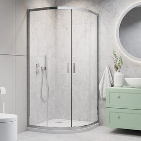 Cabina de dus semirotunda cu usi glisante Radaway Alienta 80x90 cm crom-transparent