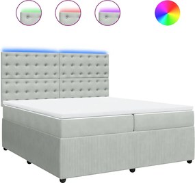 vidaXL Pat box spring cu saltea, gri deschis, 200x200 cm, catifea