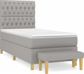 vidaXL Pat box spring cu saltea, gri deschis, 90x200 cm, textil