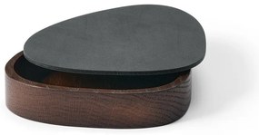 Cutie de depozitare gri antracit-maro din lemn și din piele ecologică cu capac, decorativă 14x12,5x3,5 cm Curve Nupo – LIND DNA