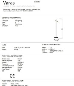 Lampadar LED dimabil design modern Varas negru/auriu