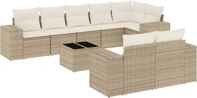 vidaXL Set canapele de grădină, 9 piese, cu perne, bej, poliratan